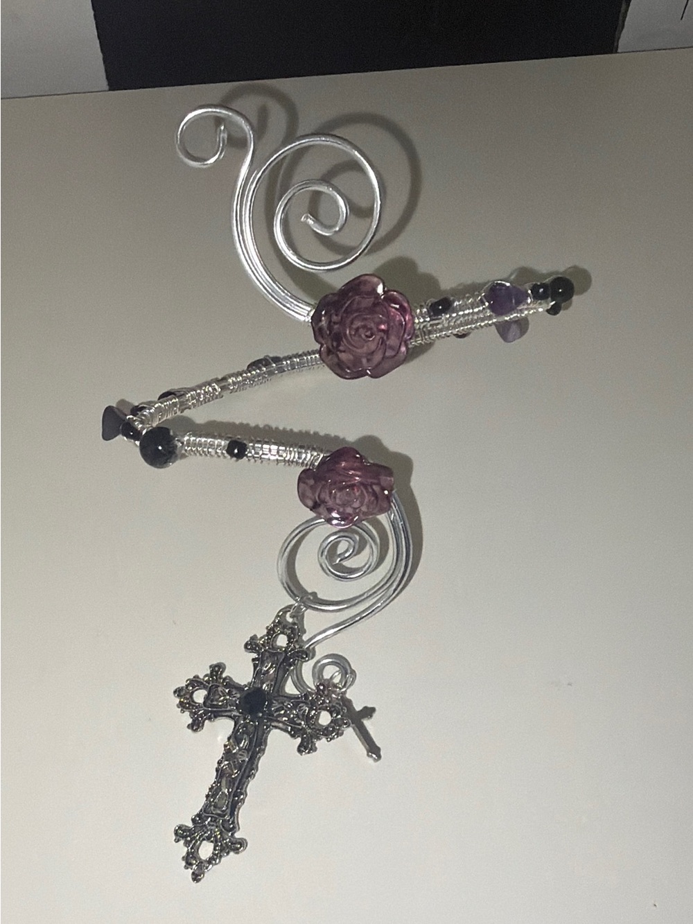Vintage-Inspired Purple Rose Cross Pendant arm cuff - Women's Jewelry